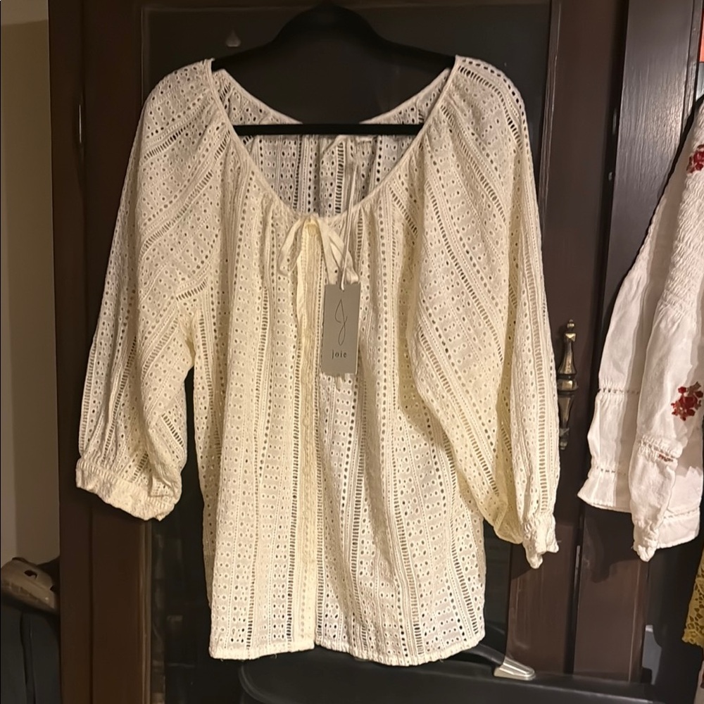 Joie Cream Blouse with Tie Front and Relaxed Fit